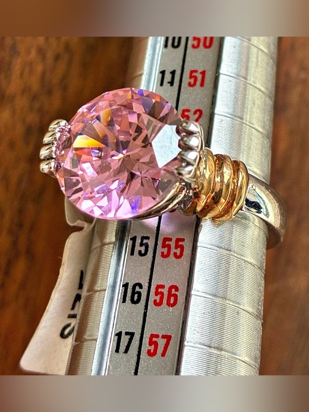 New Fashion Pink Cubic Zirconia CZ Ring Size 6.75 Gold Silver Tone Mixed Metal